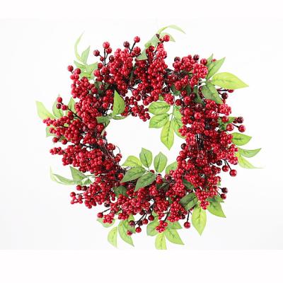 China Red Christmas Wreath Garland Decoration Plastic Outdoor Artificial Christmas Wreath Christamas Decoration Customized Fruit Hanging Door for sale