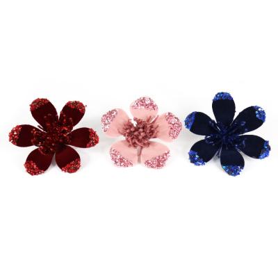 China 2022 Christamas Tree Decoration Floating Glitter Painted Flower Clip For Wedding Christmas Decoration Bracelet for sale