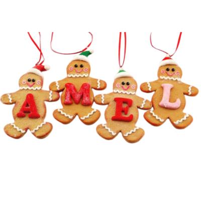 China Customized Modern Christmas Gingerbread Man Polymer Clay Figure Cake Ornament For Hanging Decoration for sale