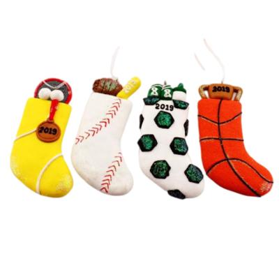 China Eco-friendly Materials Made Polymer Clay Stocking Sport Collection Cake Ornaments Creative Christmas Gift Decorative Christmas Tree for sale