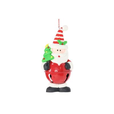 China 2 Pcs Polymer Clay Christmas Santa Figure With Jingle Bells Ornament For Christmas Tree Door Party Home Supplies for sale