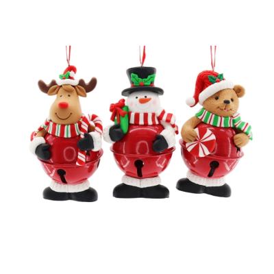 China Home Ornaments Ornament 12Cm Bell Art Sets with Cute Polyer Clay Snowman Reindeer Bear for Christmas Tree and Holiday Home Interior Decor for sale