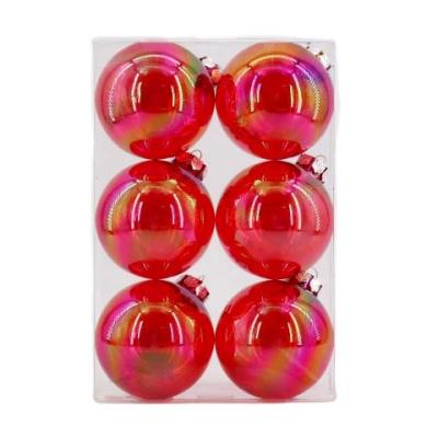 China 80mm Transparent Colorful Christmas Ball Set Indoor Christmas Ornament PET Ball Hanging Decorative Christmas Tree Party With PVC Box for sale