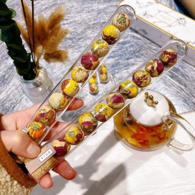 China Infusion With Boiled Water Xanadu Beautiful 10 Flavors Handmade Assorted Custom Flavors Glass Tubes 8PCs Oragnic Flowering Tea Combos Balls Gift Box Opens for sale