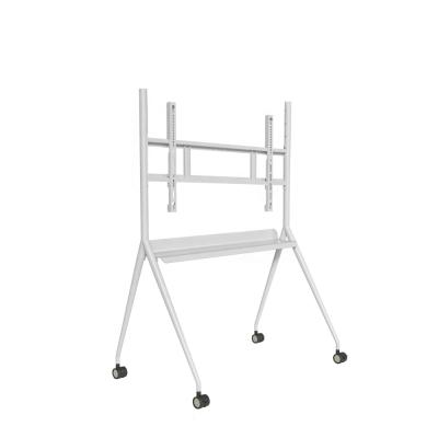 China YU Series Adjustable Floor Stand (Height) Stainless Steel White LCD Lifting New Style Wheels Integrated Fixed Cheap Movable TV Cart Bracket for sale