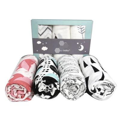 China MOQ 100PCS/print Wearable Custom Baby White Muslin Wrap Blankets 100%cotton 40*40s 125-130gsm for sale