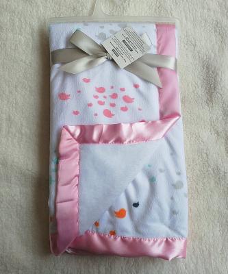 China PORTABLE 230GSM Printed Soft+230GSM 5cm Super Solid Coral Satin Binding Baby Blanket for sale