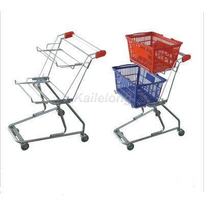 China Awesome Customized Double Layer Basket Flexible Child Twin Seat Shopping Cart For Supermarket for sale