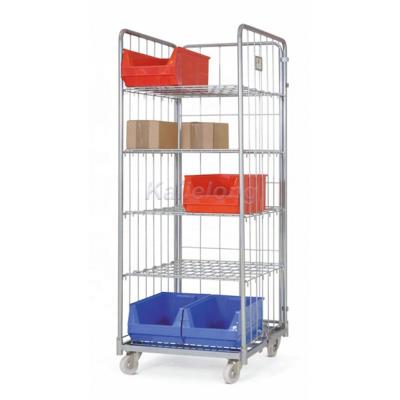 China Easy To Move High Quality Cargo Storage Supermarket Safety Zinc Steel Wire Mesh Roll Cage Pallet Trolley for sale