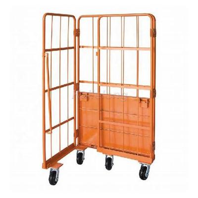 China Easy To Move Foldable Heavy Duty Metal Wire Roll Container 4 Sided Warehouse Roll Container Cage for sale