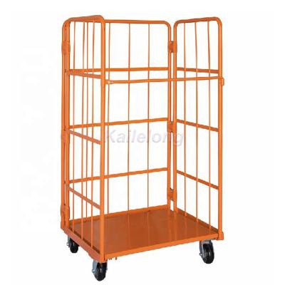 China Easy To Move Galvanized Metal Warehouse Roll Cage Folding Metal Roll Container Security Cage Cart for sale