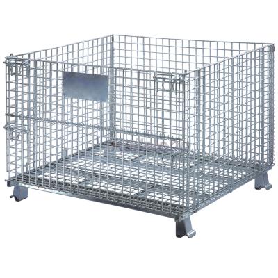 China Easy To Move Kll Galvanized Wire Mesh Container Foldable Metal Rolling Storage Cage for sale