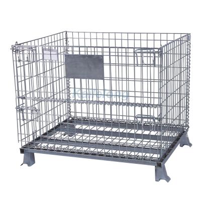 China Easy To Move Galvanized Mesh Box Wire Cage Metal Bin Storage Container for sale