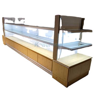 China HDF Store Shelving Supermarket Display Metal Double Sided Metal Retail Wooden Shelf And Grocery Wooden Gondolas for sale