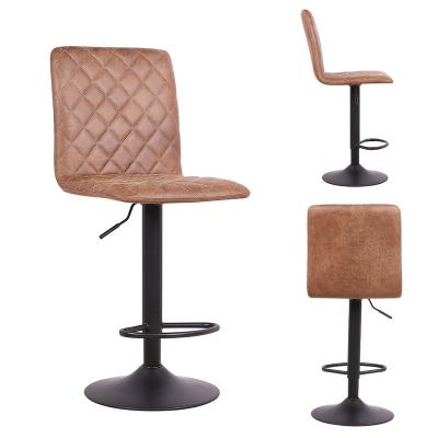 China Eco-Friendly Classic Brown Diamond Restaurant Bar Counter Island Chair Leather Upholstered Square Bar Stools Bar Leather Chairs Kitchen for sale