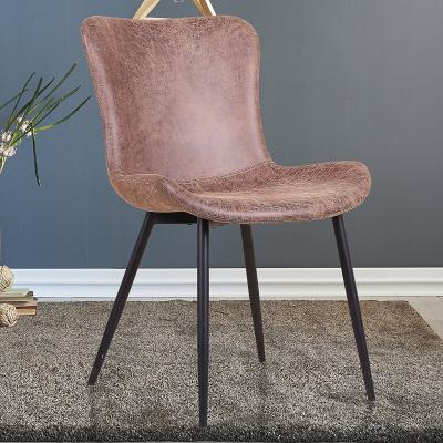 China Vintage Metal Convertible Ergonomic Comfort Upholstered Leg Dining Chairs Modern Faux Leather Dining Chair Brown for sale