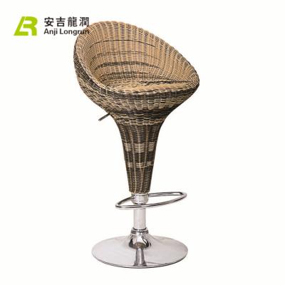 China Modern Adjustable High Back Bar Chair Rattan Wicker Swivel Bar Chair With Metal Base for sale