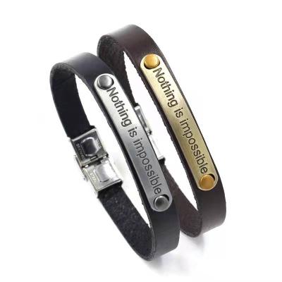 China European and American jewelry hot-selling men's bracelet stainless steel casual/sporty smooth leather customizable leather bracelet for sale