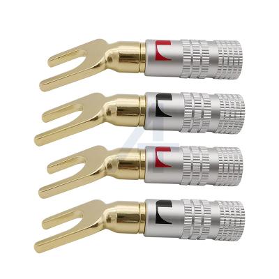 China audio & JIALUN Video Gold Plated Y U Shape Banana Plug Audio Speaker Plugs Spade Cable Wire Connector For Mail Binding for sale