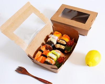 China Cajas de cartón seguras de la comida abonable del sushi con el logotipo modificado para requisitos particulares ventana en venta