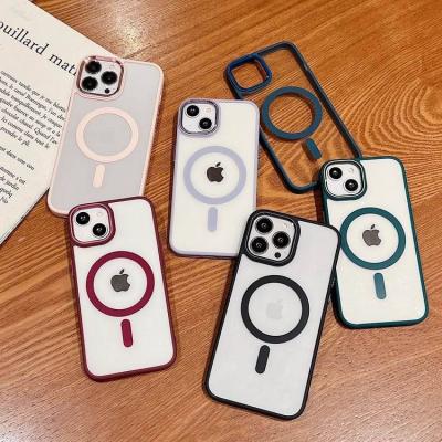 China Custom Shockproof 2D TPU+PC Phone Case Magnetic Attraction Logo Printed Mobile Phone Cover Case For iPhone 13 for sale