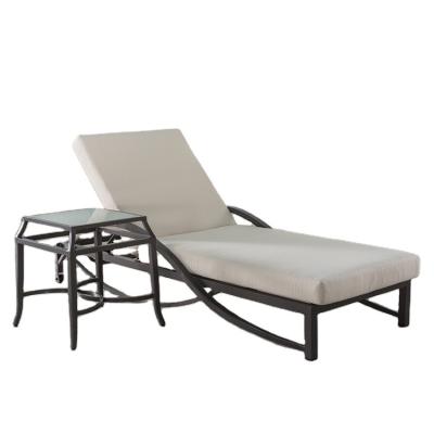 China Modern Outdoor Furniture Pool Garden Sun Sofa Bed Brushed Cast Aluminum Sling Beach Lounger With Side Table for sale