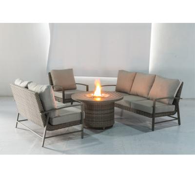 China Stocked luxury design 2019 china factory sell outdoor gas fire pit and rattan sofa set for outdoor leisure for sale