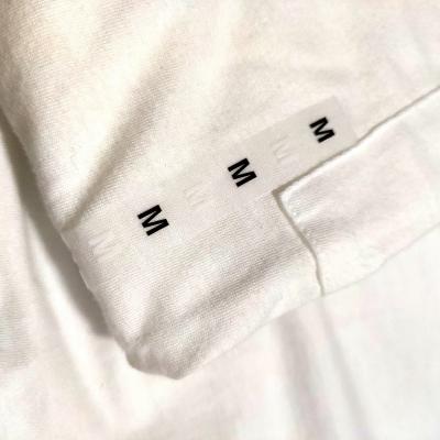 China Custom Scratch-Off Black White Size Transparent Removable Waist Label Strips Stickers Sweatpants Frosted Clear Self Adhesive Labels for sale