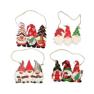 China Custom Christamas Home Decor Christmas Wood Ornaments with Hat Hanging Tags Cutouts Wood Ornaments for Home Decor Holiday Farmhouse for sale