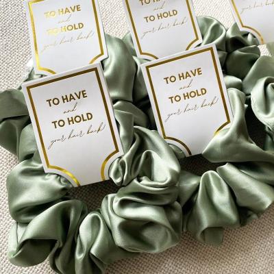 China Scrunchies Hair Paper Tags Viable Custom Canvas Shiny Gold Tags Satin Brand Tags Loop Folded Cards Personalized Tag for sale