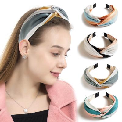 China Hairband Solid Colors Soft Hair Knotted Hair Bands Girl Satin Headbands Headwear Hair Accessories For Women for sale