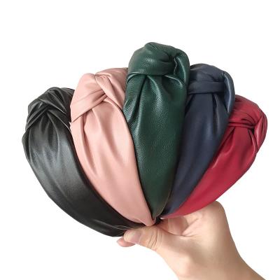 China New Soft Headband PU Headband Women Hair Circle Knotted PU Leatherette Hair Band Ladies Flank Hair Accessories for sale