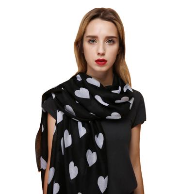 China Canvas Women Love Heart Printing Scarf Fashion Long Soft Wrap Shawl Brand Designer Ladies Scarves Luxury Woman for sale