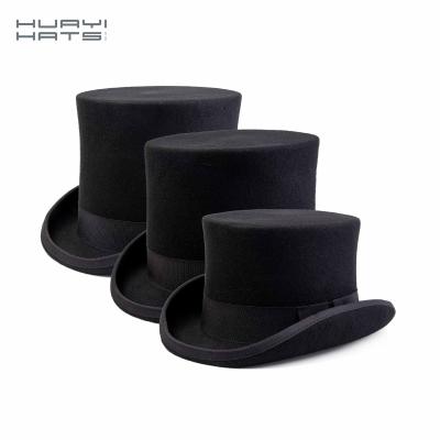 China Huayihats Formal Custom High Quality 2021 Black Hat Top Hats For Men Wool Felt Top Hat for sale