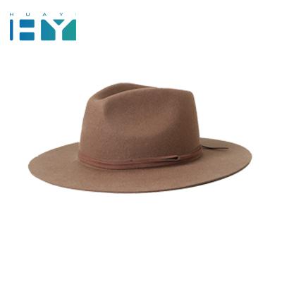 China Autumn Various Pure Color Classic Men's Brown Brim Fedora Felt Hat With Flat Picture Everyday Life Big Picture for sale