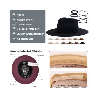 China Picture Huayi Hats Wholesale Fashion Mens Felt Hats Black Wide Brim 100% Wool Felt Fedora Hat With Hatband for sale