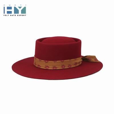 China 100% Handmade High Quality Unisex Australian Wool Fedora Pork Pie Hat Classic Red Wide Brim for sale