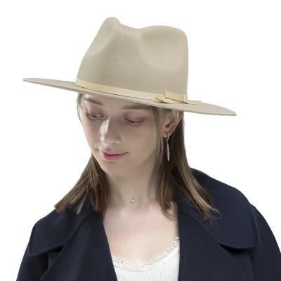 China Custom Picture Vintage Unisex Wool 100% Hard Flat Wide Brim Felt Fedora Hats for sale