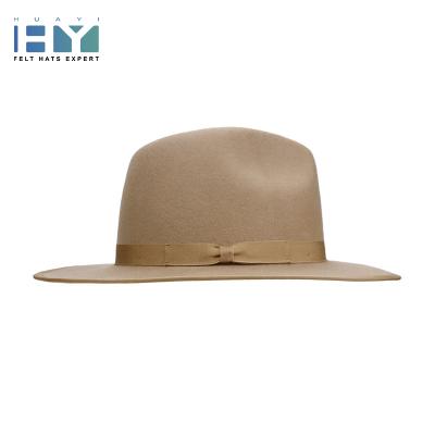 China Cheap Promotional Chinese Handmade Unisex Leisure Big Picture Brim Wool Felt Hat Brown 100% Australian Hat With Logo for sale