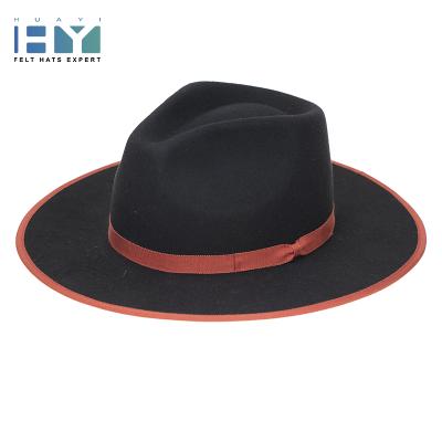 China Black classic flat brim image winter men's and women's high quality 100% Australian bow wool felt hat for sale