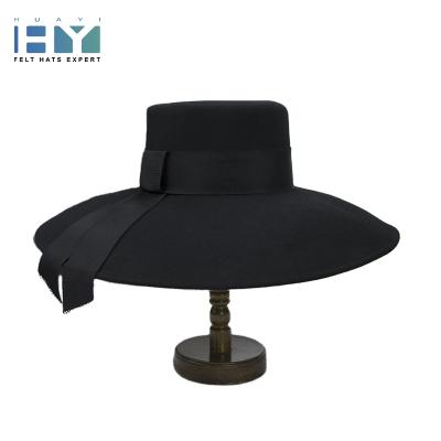 China 2021 Australia popular wool image winter black 100% flat crown felt big brim Fedora Hats For Women for sale