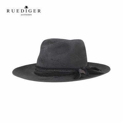 China Picture Style 100% Wool Winter Handmade Distressed Outdoor Australian Fedora Wide Brim Hat For Men for sale