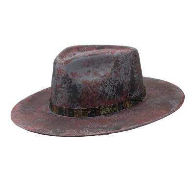 China Custom Image Large Fedora High Quality Distressed Vintage Felt Mens Wide Brim Hat for sale