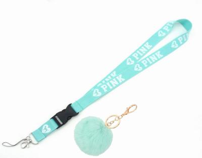 China High Quality Eco-friendly Polyester Lanyard Rose Love Lanyards Pink For Key Chain Custom With Pom Pom for sale