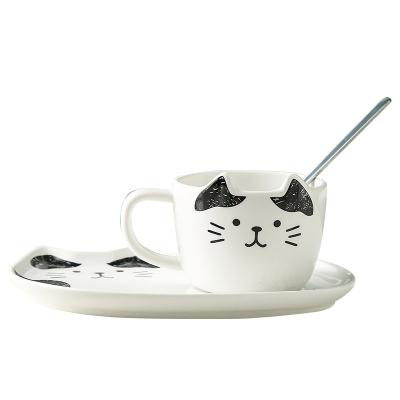 China Creative Cat Ceramic Cup Set Office Cup and Saucer Nordic Viable Statistical Style Coffee Mug zu verkaufen