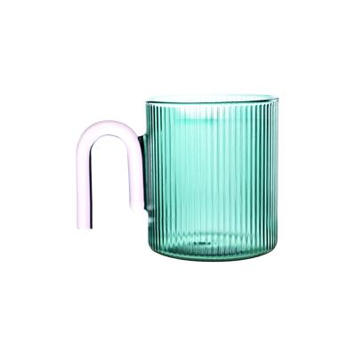 China Amazon Viable Hot Selling Vertical Lines High Borosilicate Glass Wine Mug Sublimation With U Handle for sale