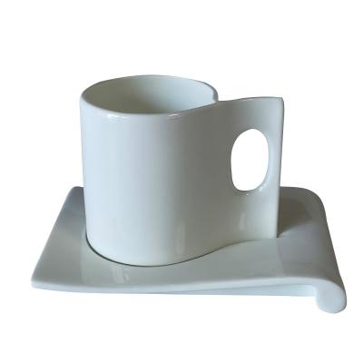 China Sublimation Factory Creative Ceramic Coffee Cup Set Viable Direct Book Shaped Saucer Tea Porcelain Material In Cup for sale