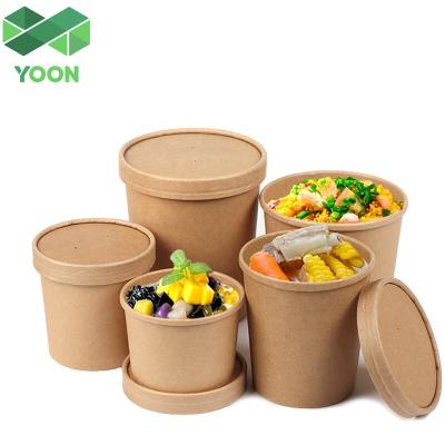 China Recyclable Premium Quality Take Away Disposable Kraft Paper Hot Soup Cups With Vented Paper Lids for sale