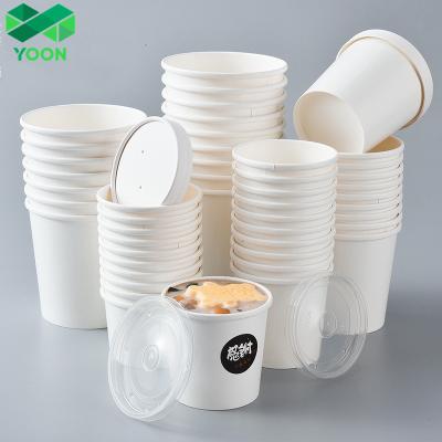 China Food Recyclable Paper Cup With Vented Lids To Go Glass Soup Bowls Disposable Ice Cream Cups White for sale