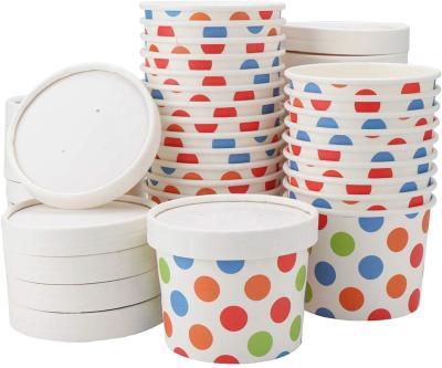 China Recyclable Custom Printed Paper Ice Cream Containers Freezer Ice Cream Cups With Lids for sale